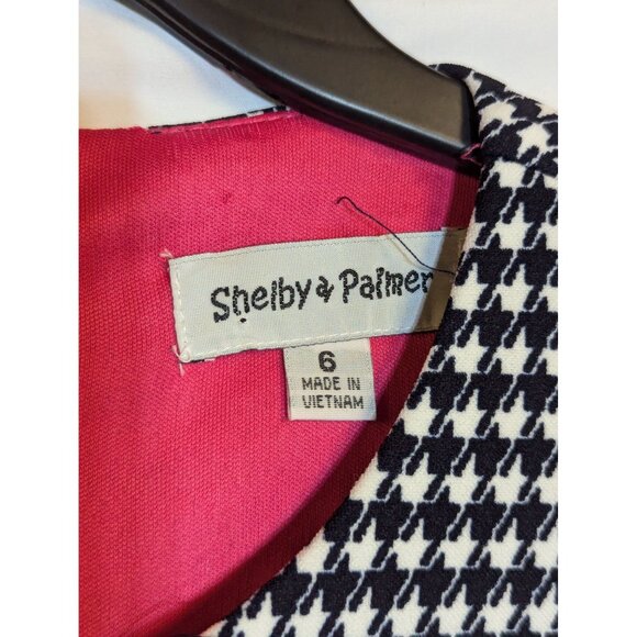 Shelby & Palmer Womens Houndstooth Dress Size 6 Black & White Zip Front & Belted - Picture 3 of 6